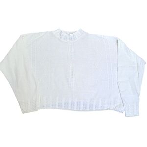 Vintage White Cropped Textured Knit Sweater